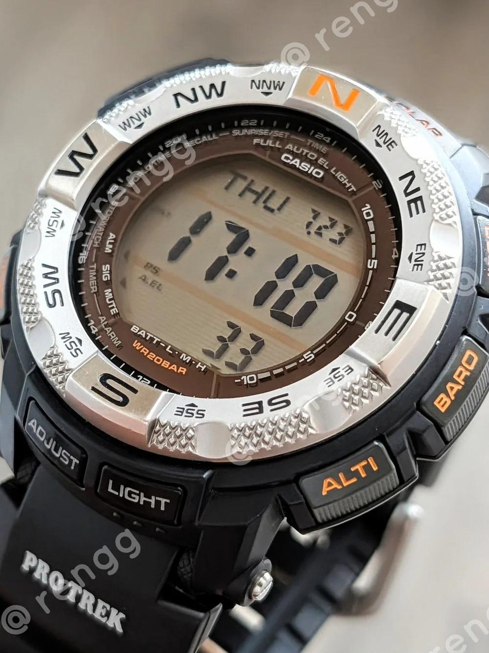 Casio Pro Trek Digital Compass Watch - Black & Silver with Orange Accents